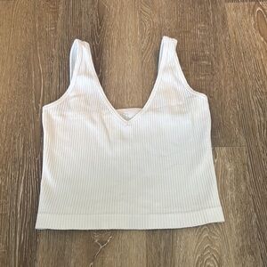 Aura White Ribbed Sleeveless Crop Tank Top